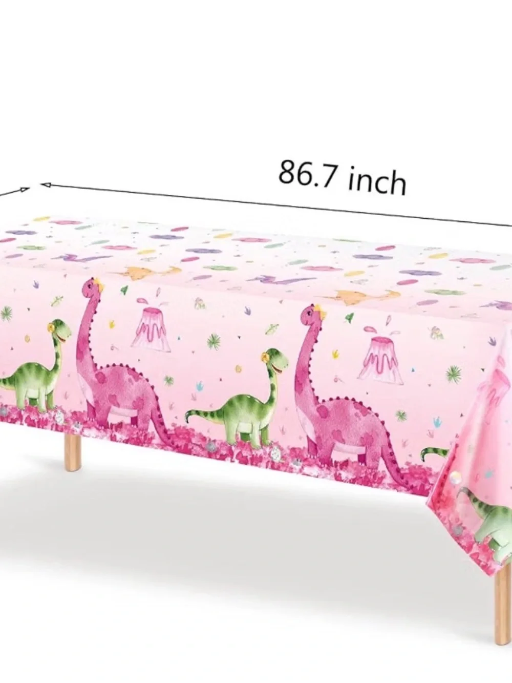 Happy Birthday Pink Dino Backdrop and 2 Tableclothes Party Decoration